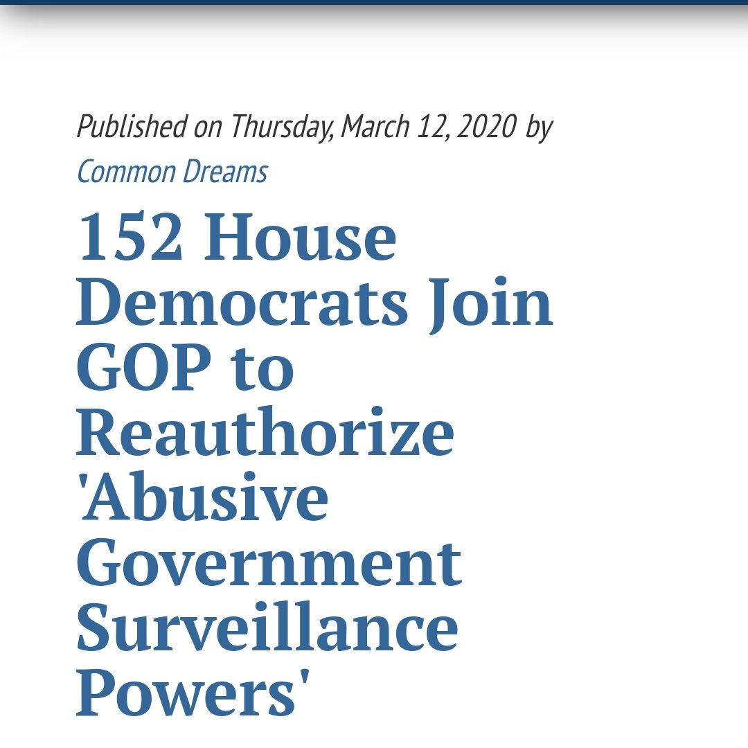 KRosvold's tweet image. Well, except for those #DamnedFacts that your lovely Dem Party Brass is 109% compliant with Republican corporatism, and literal fascism in the form of the Bush #PatriotAct Insurrection against our Constitution
commondreams.org/news/2020/03/1… 

I'm truly sorry that facts &amp;gt; your myths
