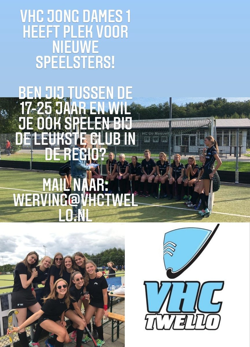vhctwello's tweet photo. Wie o wie komt ons Jong Dames team versterken? 
Mail voor meer informatie naar: werving@vhctwello.nl 
Hopelijk zien we je zodra we weer het veld op mogen in Twello!
#jongdames #dameshockey #hockey #hockeydeventer #hockeytwello #hockeyapeldoorn #vhctwello https://t.co/c1k14eklse