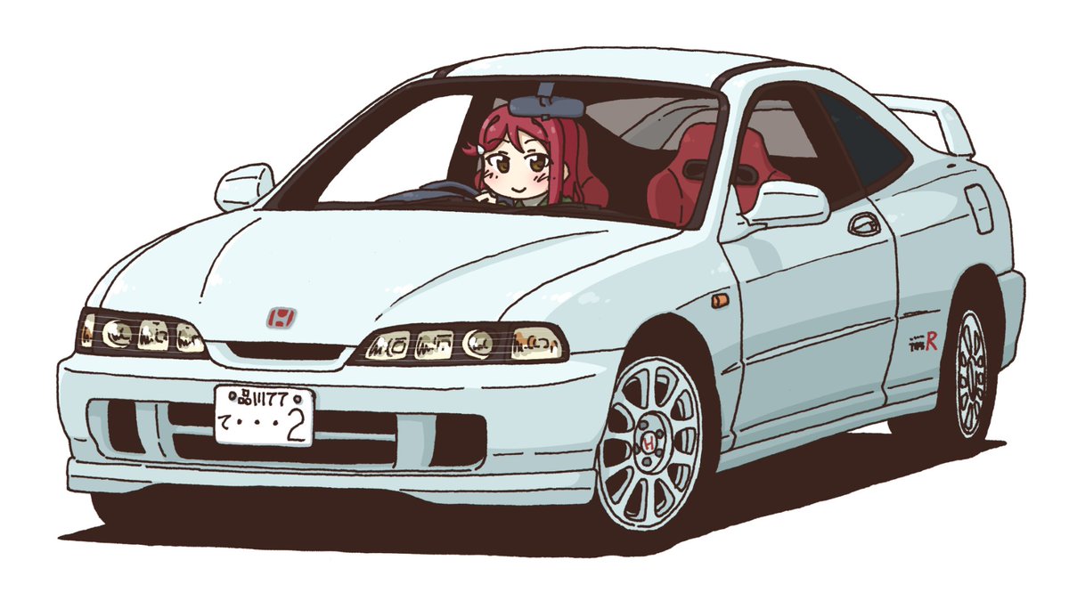sakurauchi riko vehicle focus motor vehicle ground vehicle car red hair white background 1girl  illustration images