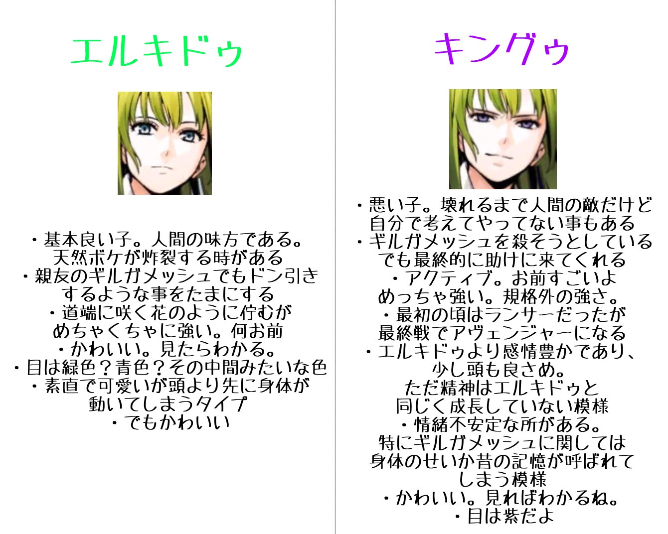 すずとんぼ エルキドゥとキングゥの違いがよくわからない という方のためにちょっと書き出してみました 違ってたりしたらお兄さんお姉さんゆるして T Co Ge1ygwbb8c Twitter