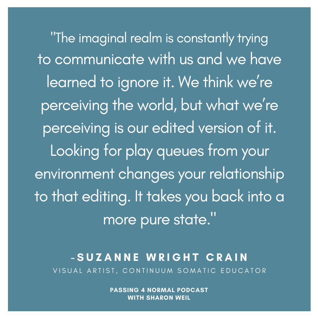 changeabilitybk's tweet photo. Visual artist and somatic educator, Suzanne Wright Crain, uses play theory and the imaginal realms in her art, in her teaching, and in her life. Listen to today's podcast to hear our conversation: https://t.co/ZFqJv1JtTT #somatics #somatictherapy #interview #podcast #wellbeing https://t.co/H4ERelCnP3
