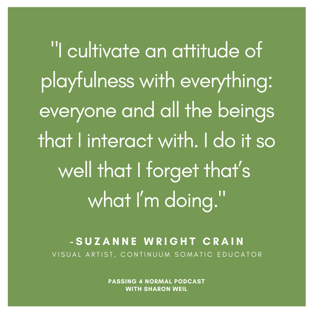 changeabilitybk's tweet photo. Visual artist and somatic educator, Suzanne Wright Crain, uses play theory and the imaginal realms in her art, in her teaching, and in her life. Listen to today's podcast to hear our conversation: https://t.co/ZFqJv1JtTT #somatics #somatictherapy #interview #podcast #wellbeing https://t.co/H4ERelCnP3