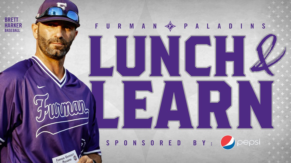 We've got an awesome Lunch & Learn lined up for next Tuesday as we get the opportunity to catch up with our skipper, Head Baseball Coach @Harker31. Grab lunch and tune in on Zoom at noon: furman.zoom.us/j/686142525