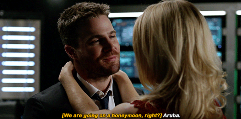 13. Both couples didn’t get to go on their honeymoons [Naley wanted to go to London and Olicity wanted to go to Aruba]