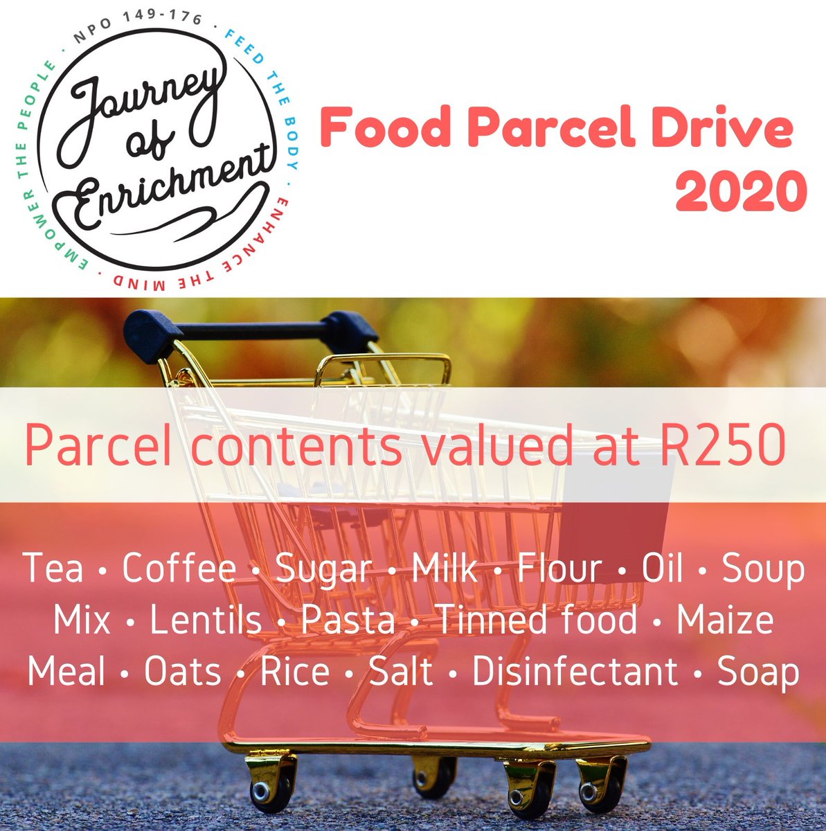 journeyofenrich's tweet photo. #donationdrive
#foodparcels
#backabag
#feedafamily 
#feedthehungry 
#fundustofeedthem
#keephopealive
#joinourefforts
#capetown 
#southafrica https://t.co/7ZtTPoQPFs