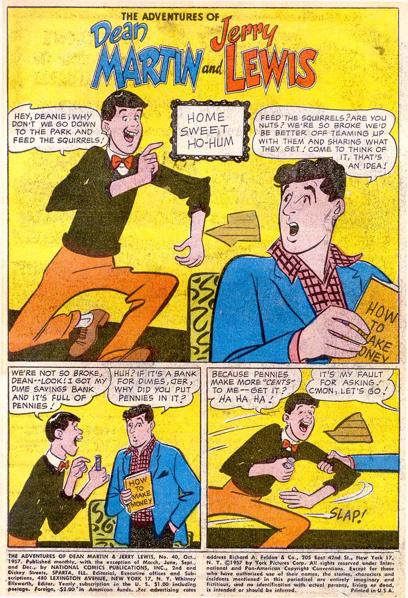 Studying the different ways Oksner (first page) and Post (second) treated Dean and Jerry. Both were masters of cartooning and exaggeration. So good
