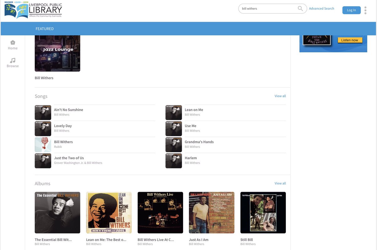 LiverpoolPubLib's tweet photo. Feeling in a #FreeDownoad mood?
@FreegalMusic can feed the need for LPL cardholders.
Use your PIN to find #BillWithers, RIP.
Five downloads free per week!
https://t.co/crq45pahZi https://t.co/BXy3Sr0LsA