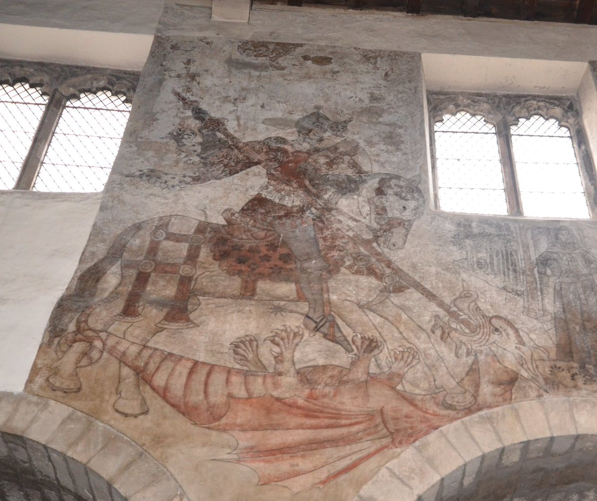 Church of St Peter  & Paul, Pickering, #Yorkshire  #FavouriteChurches. Medieval wall painting of St George  #StGeorgesDay & the dragon. #DragonsInChurches #AnimalsInChurchesHour @GenealogyBeech