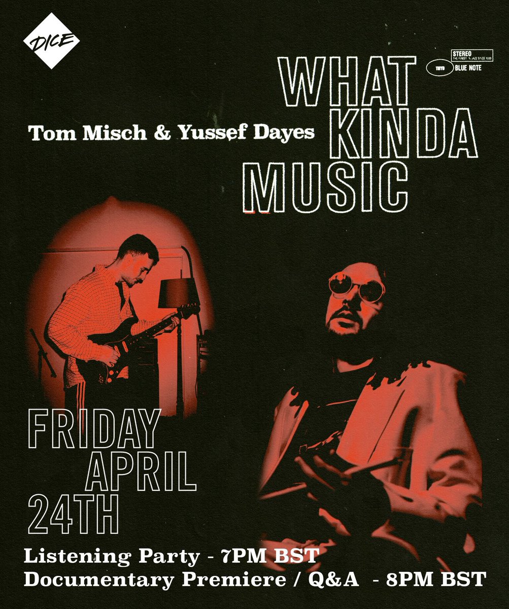 TomMisch's tweet image. Myself &amp;amp; @YussefDayes present the What Kinda Music listening party and YouTube Premiere of our album documentary – tomorrow from 7:00PM-9:00PM BST! RSVP here: whatkindamusic.com/playback 🕺☄️