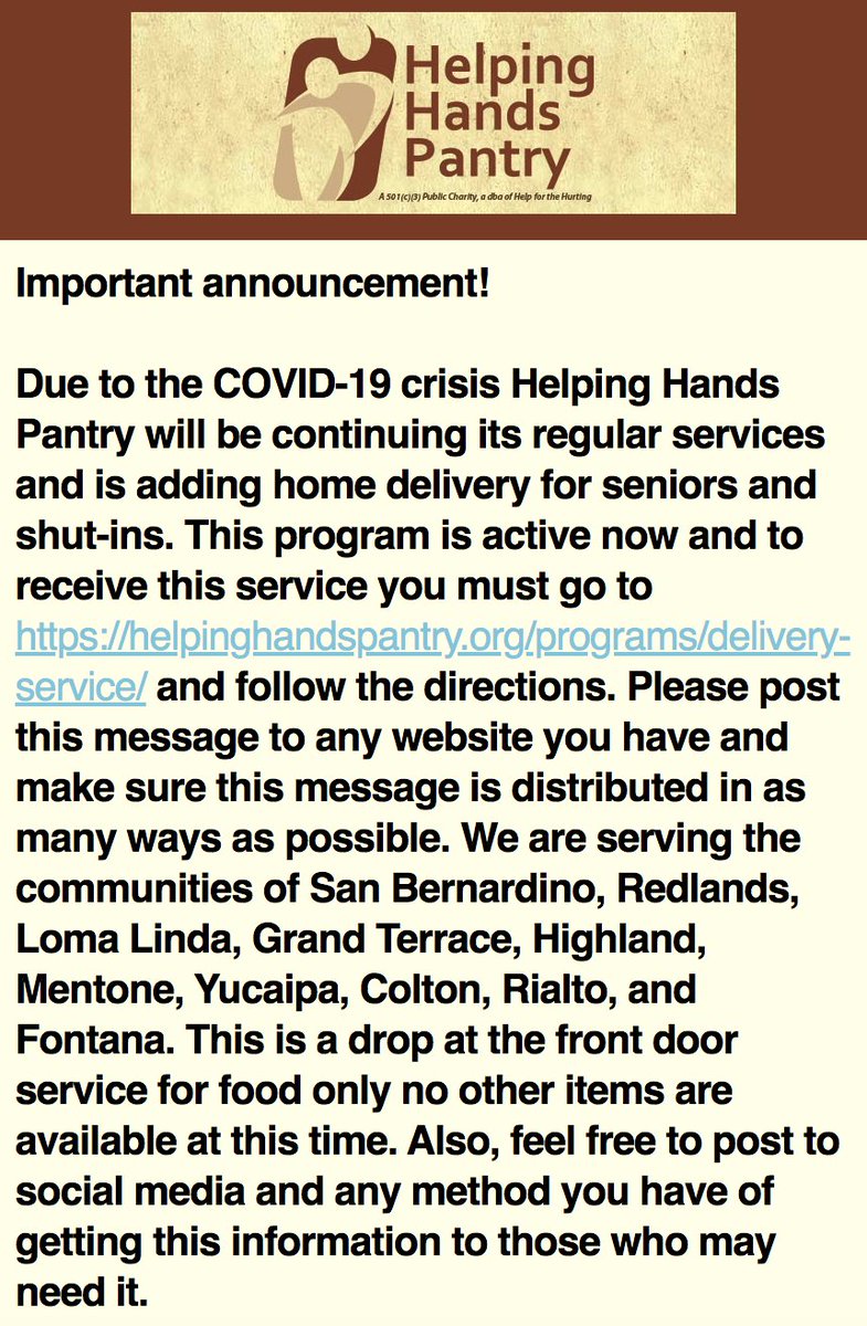IEEP_'s tweet photo. Inland Empire Together: #HungerFreeIE

Please share the resources below to ensure food is given to families in need during the #COVID19 pandemic.

@FeedingIE - https://t.co/97VbVCO9k9

@HelpingHandsIE - https://t.co/YHNCzEgoct

#InlandEmpire Remember, we are in this together! https://t.co/jSqjVZKCun
