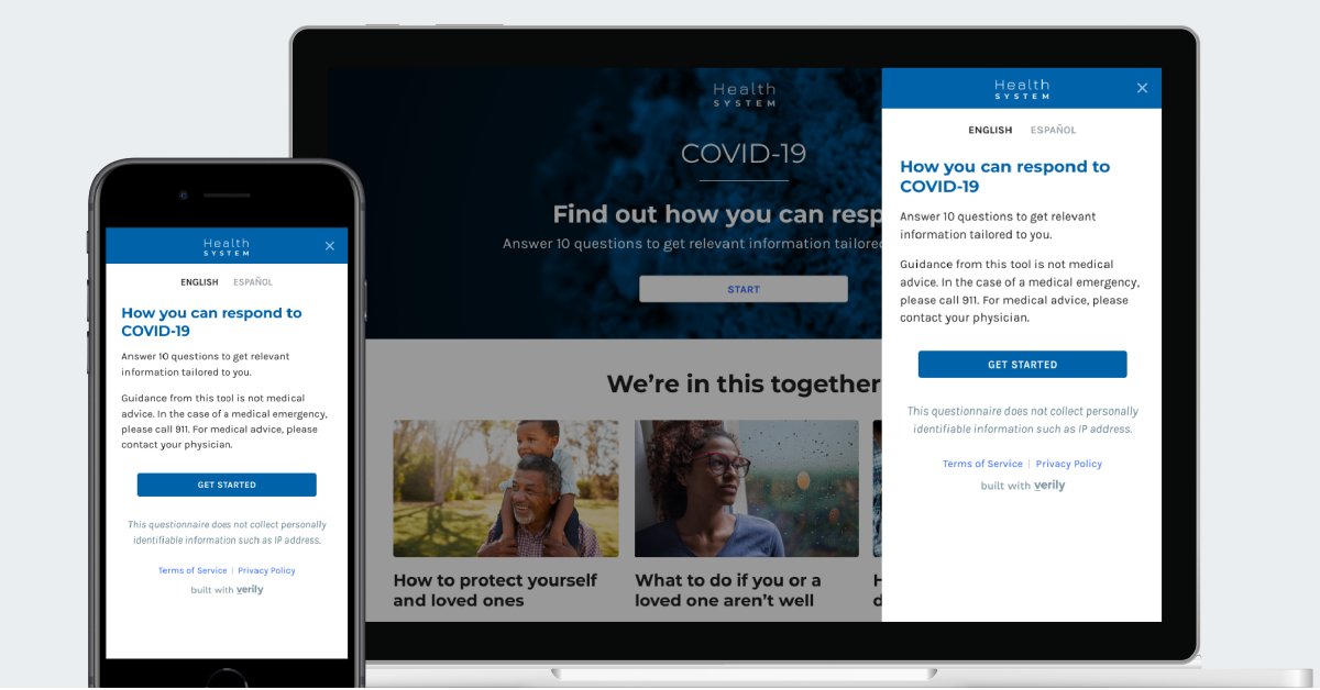 verilyhealth's tweet photo. We’ve launched COVID-19 Pathfinder - a new set of tools automating frontline support for health systems and hospitals. Giving patients access to current, relevant #COVID19 info 24/7 directly from their provider website. Learn more: https://t.co/3PdL6855lx https://t.co/vczu2w2b70