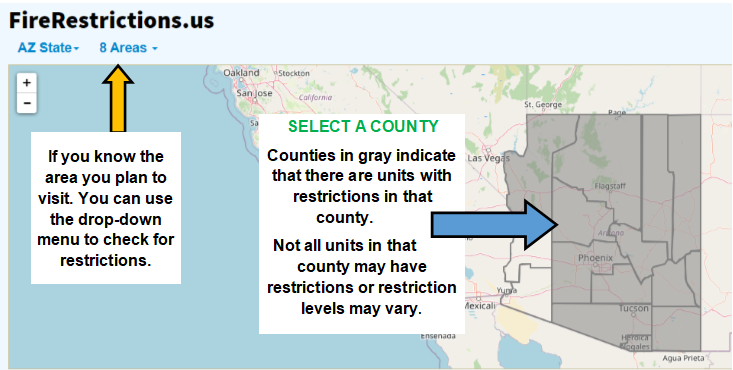 2/5 On  http://FireRestrictions.us/az : If you know the area you plan to go visit you can use the drop-down menu to choose the Area/AgencyOR You can click on the County to see a list of units in that county and select a unit.  #AZFire