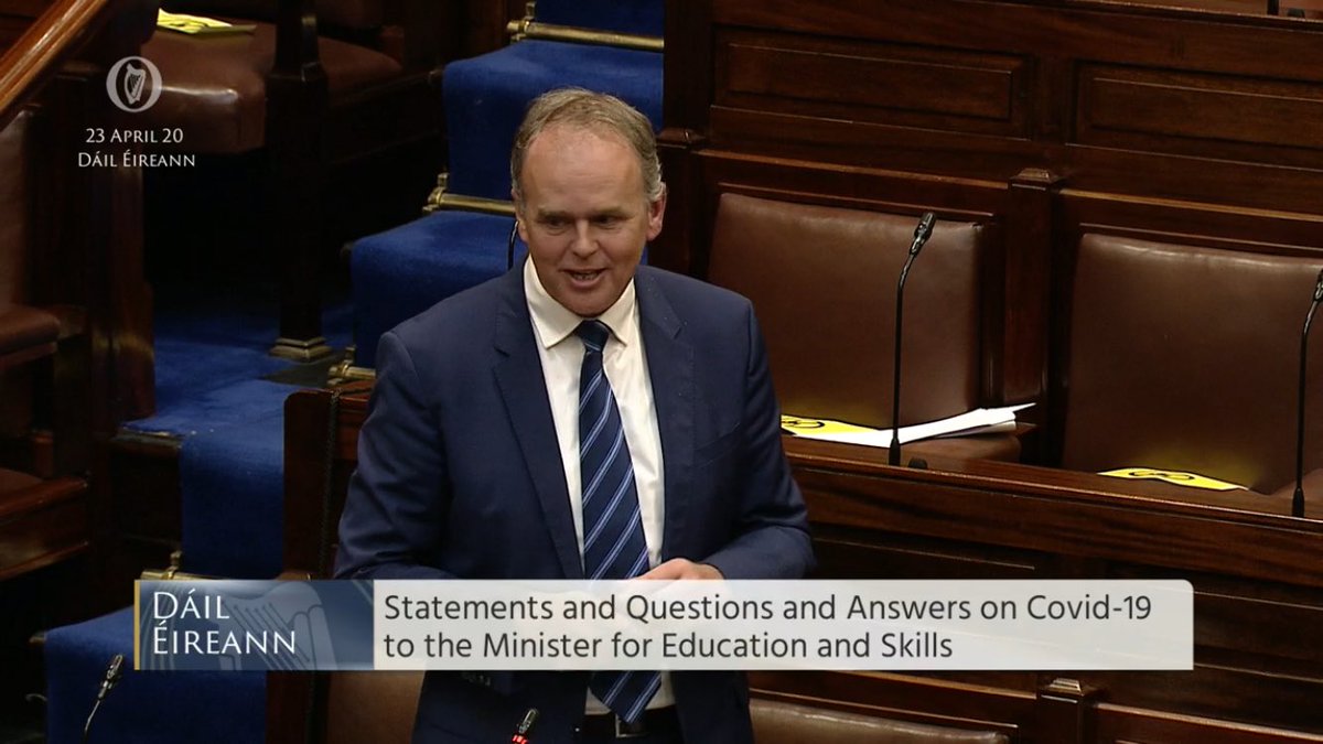 McHughJoeTD's tweet photo. Two things I’d like to highlight from @Oireachtas 

Fees for #LeavingCert not due until after exams take place. I will keep it under close review.

And school transport, we will refund families for period of school closures &amp; bus contractors being paid 50% rate during this time https://t.co/oRB4OH0bHj