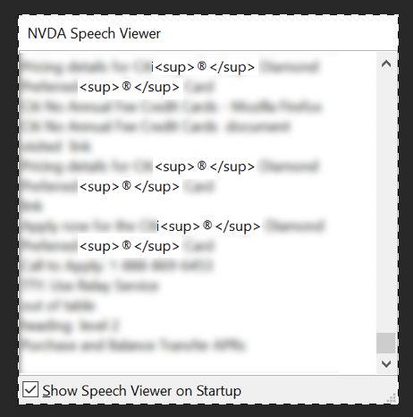 patrickfox's tweet photo. Encountering a weird issue in #NVDA where the HTML SUP tag is announced and appears in the Speech Viewer. Any ideas how to disable this? #a11y #accessibility https://t.co/hXNDaAxeoZ