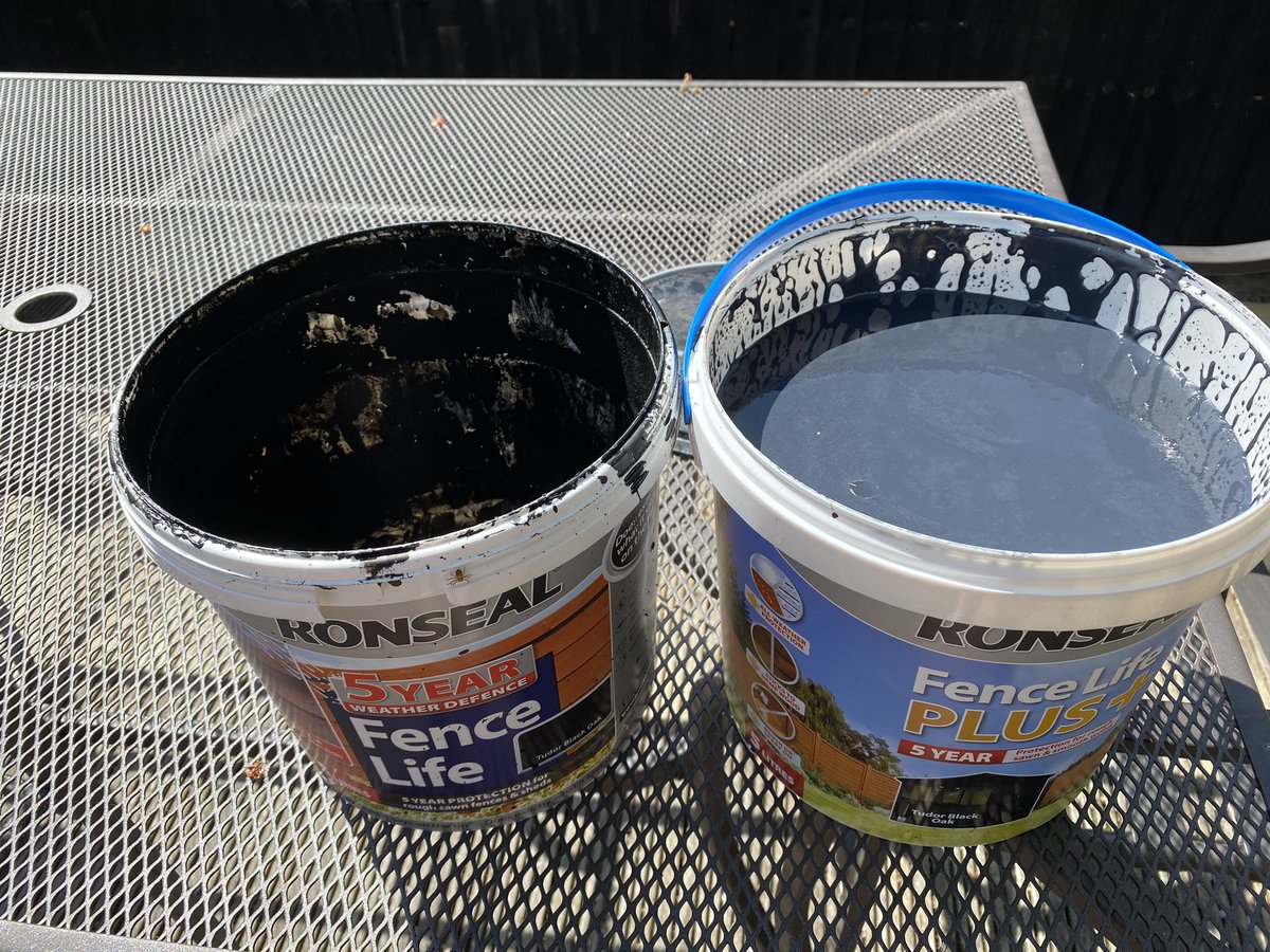 jtperc's tweet photo. @Ronseal Bought some extra fence paint today after finishing off my old tub...these are meant to be the same colour!? Tudor Black Oak... any help gratefully received...thanks in advance! https://t.co/GMlu5xnU74