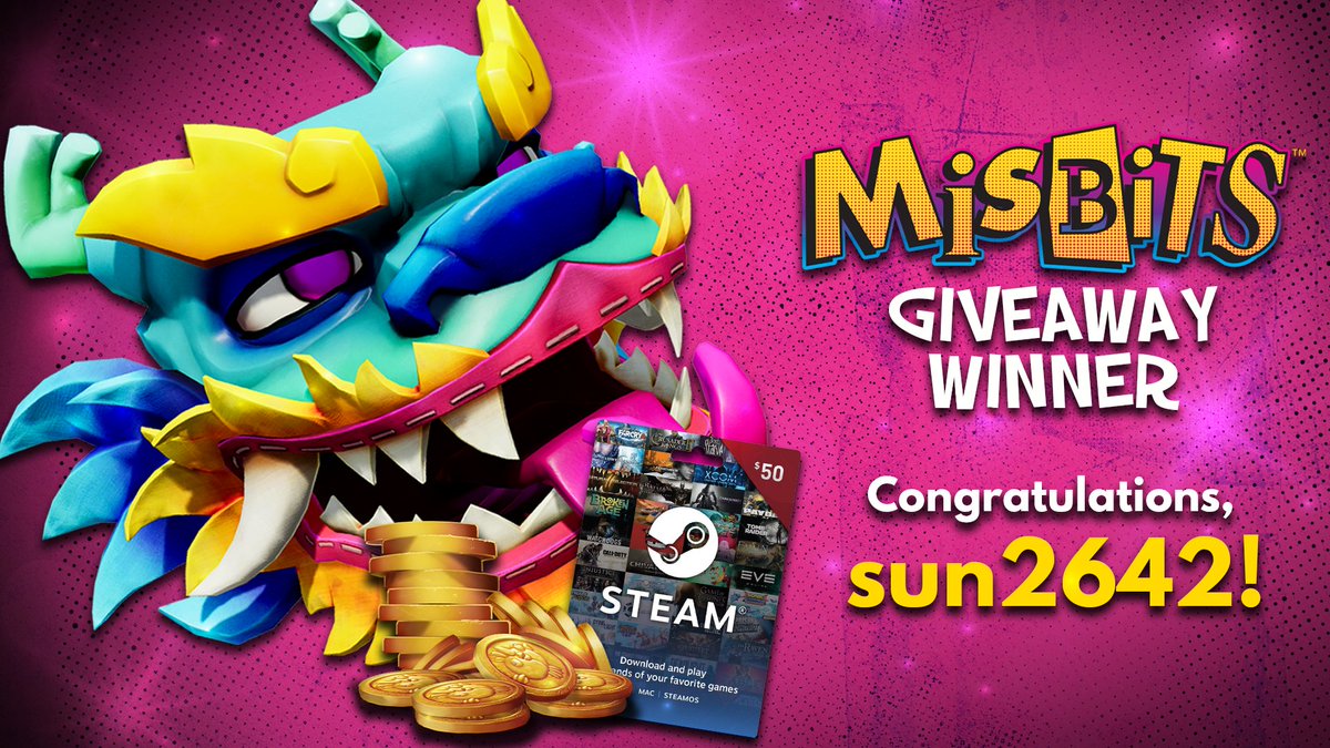 PlayMisBits's tweet photo. We’re overjoyed to see so many new and old faces playing and enjoying MisBits! 

Thank you so much for participating and signing up for our Gleam contest! Rewards are being processed and sent out soon. 

Congrats to our $50 Steam gift card winner @sun26421!
#MisBits #Giveaway https://t.co/cwlnAB1f4L