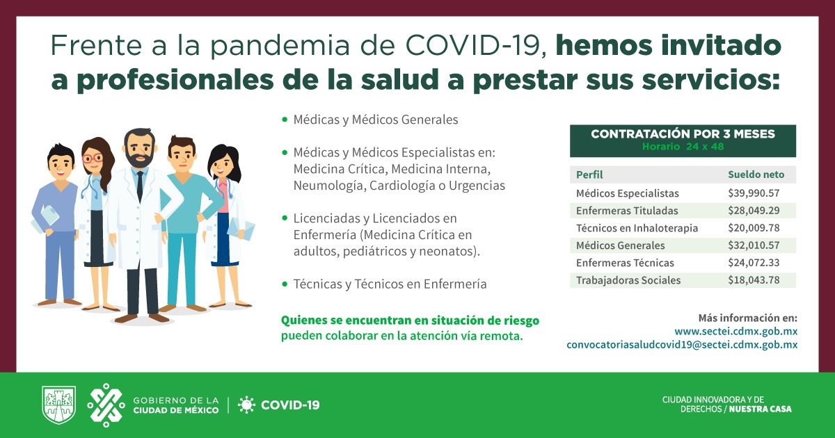 GobCDMX's tweet photo. ¡Atención, profesional de la salud! 

Debido a la emergencia sanitaria por #COVID19, estamos solicitando de tus servicios. 👇

Más información en: https://t.co/nWKm6ms1Fa

#SalvaVidas https://t.co/5UorTwN1Rz