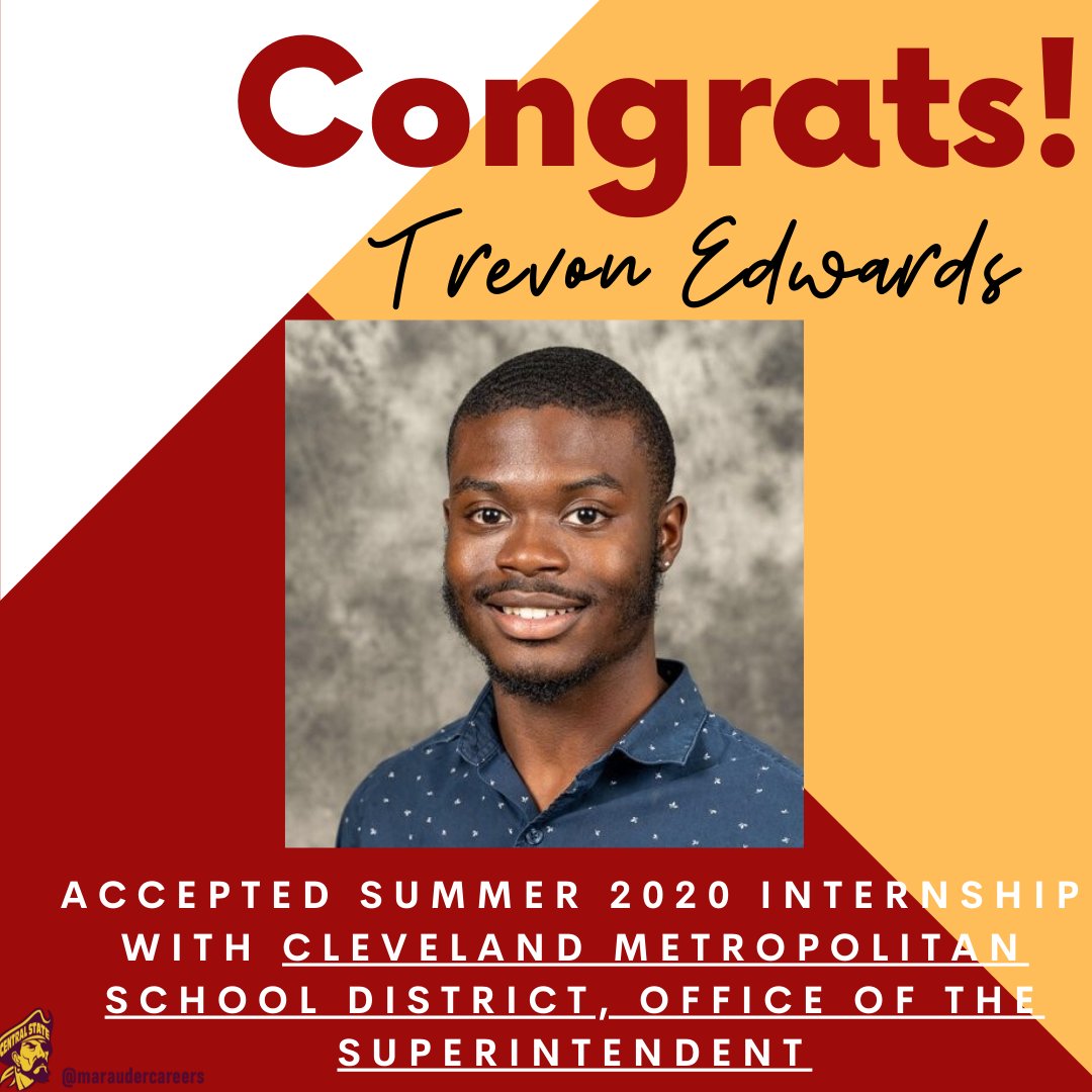 MarauderCCED's tweet photo. Congratulations, Trevon! He is an Education, AYA Integrated Language Arts major and he has secured his internship for this summer! Trevon is ending his Junior year the right way! 
We are proud of you!!

Be highlighted next! DM us or email us your information! https://t.co/XX8dZIN15G