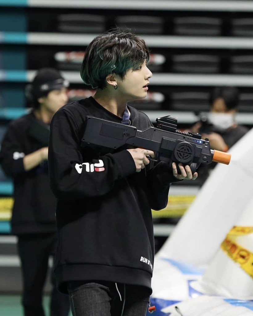 Thank god Jungkook is just a live action anime sniper  #kpopisoverparty