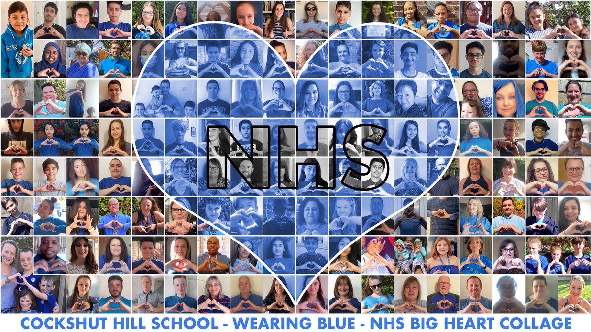 <a href="/CockshutHillSch/">Cockshut Hill School</a> Going BLUE our 'NHS BIG HEART COLLAGE' Supporting our fantastic NHS workers. Thank you from all our students and staff #WearBlue #NHSThankYou #StayAtHomeAndStaySafe 
See our final Collage at: cockshuthill.org.uk/2020/04/23/nhs…