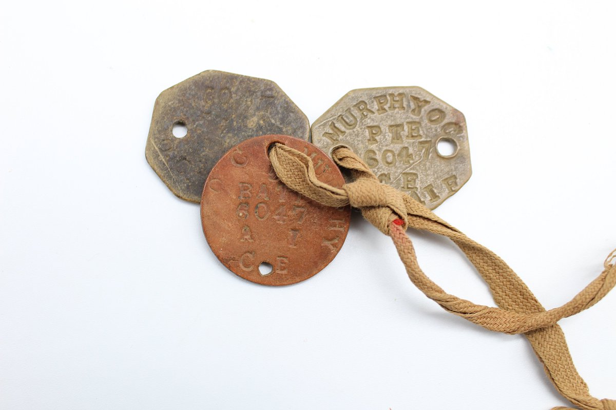 Dog tags, from the collection of Ballarat RSL Sub-Branch https://victoriancollections.net.au/items/5c12f3427f7fcf2ee0d827bf