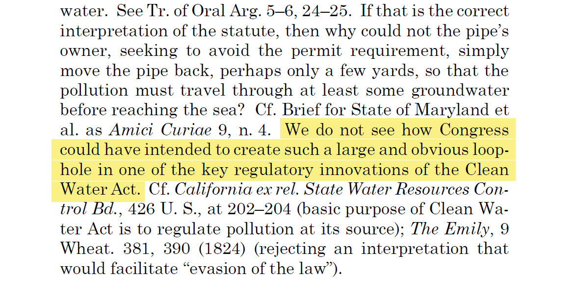 Today, Justice Breyer penned the majority opinion which ruled 6-3 rejecting the Trump administration’s position, saying it would have created an “obvious loophole” in the Clean Water Act.