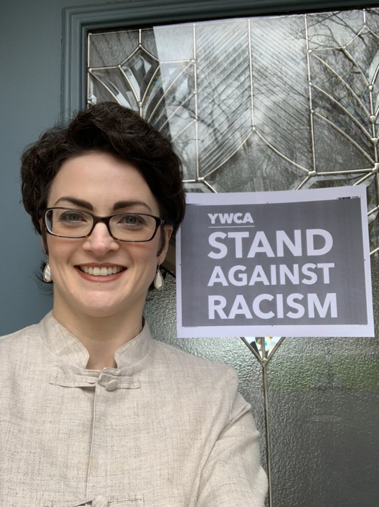 Since we couldn’t be together today, Mrs. Ulery posted her own Stand Against Racism sign at home. #StandAgainstRacism #ywcaens