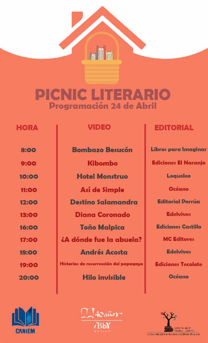 IBBYMexico's tweet photo. ¡Y siguen los festejos! del "Día Internacional del Libro", no olvides que estaremos hasta el 30 de abril. Sigue la programación a partir de las 08:00 a 20:00 horas en las redes del #COLIJ de @CANIEMoficial #IBBYenCasa #YoLeoEnCasa #picnicenCasa https://t.co/spbN8YgUJH