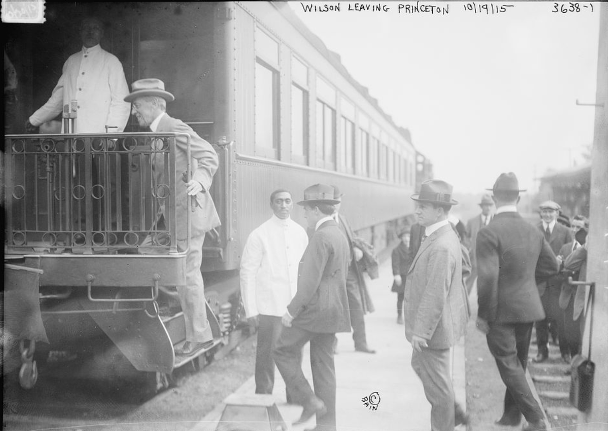 After voting yes on New Jersey's October 19, 1915 Suffrage amendment, President Woodrow Wilson boarded a train and headed back to Washington.  #VBM ballots would have been more efficient.  #ThrowbackThursday 8/8