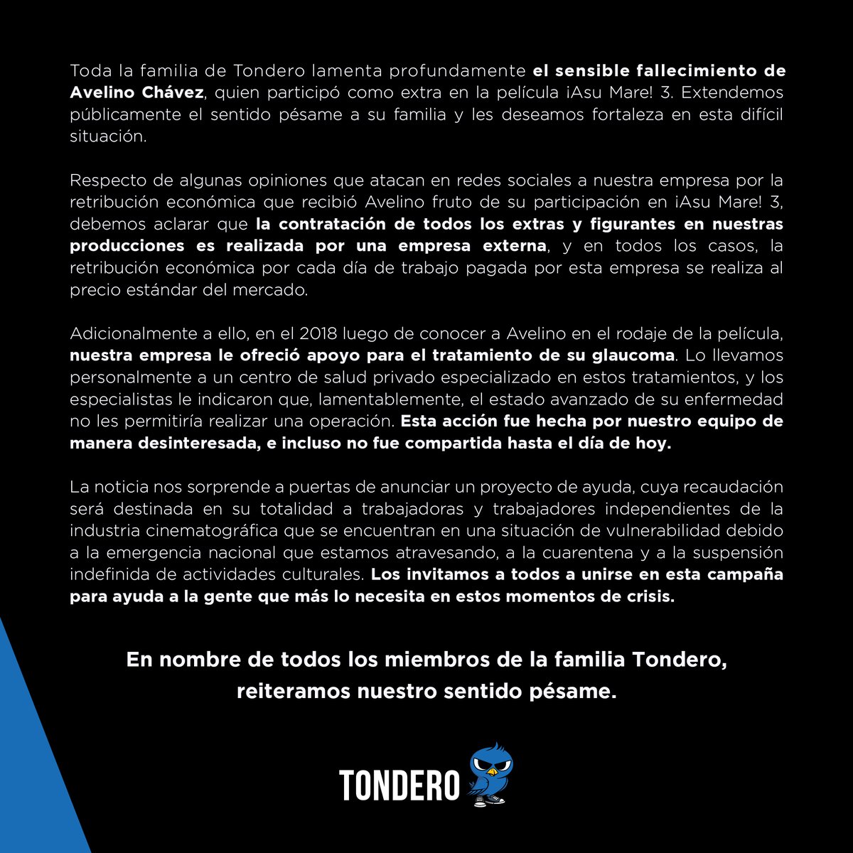 Comunicado de la familia Tondero