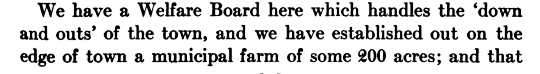 I think "municipal farm" is the current polite phrase for chain gang at this time for the "down and outs" "down in the gutter"