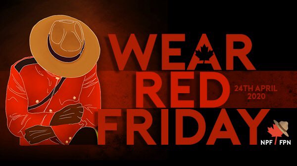 Tomorrow April 24 at 2:00pm Atlantic time we will pause &amp; mourn as a nation for fallen Cst. Heidi Stevenson &amp; other innocent victims killed in #NovaScotia. Please wear red while we stay apart but stand together to remember everyone affected by this national tragedy #WearRedFriday