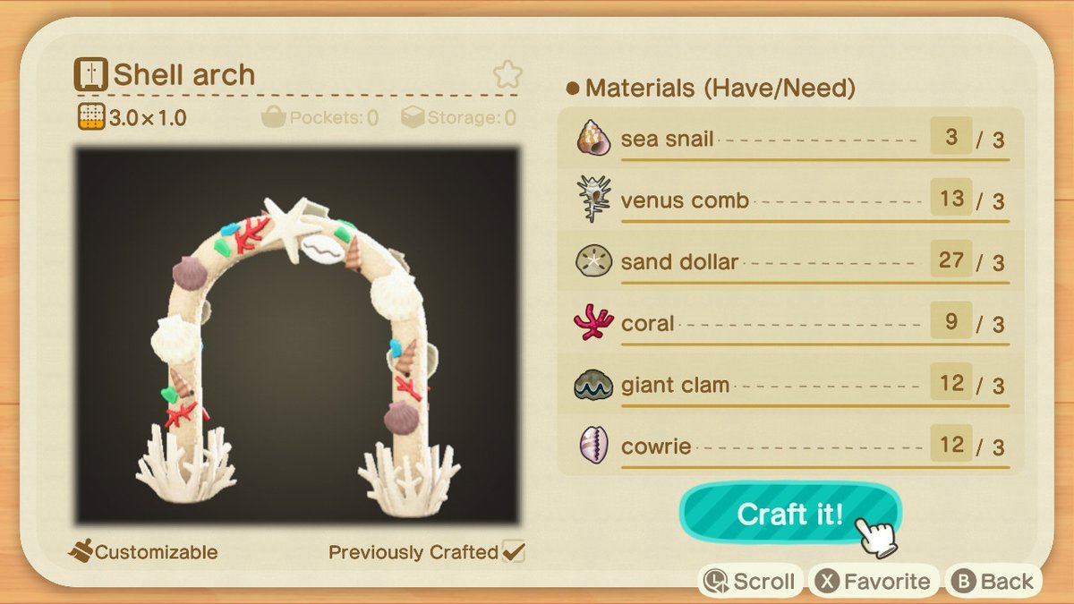 shell arch- sells for 12,360 bells- materials sell for 6,180