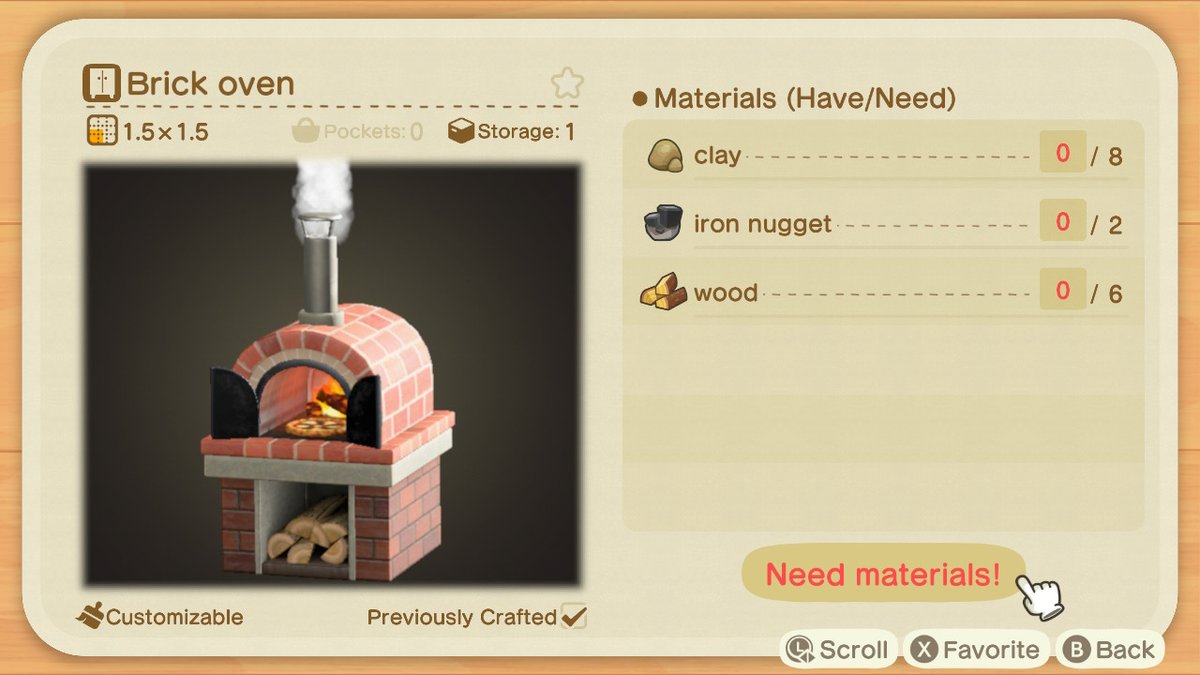 brick oven- sells for 3,820- materials sell for 1,910