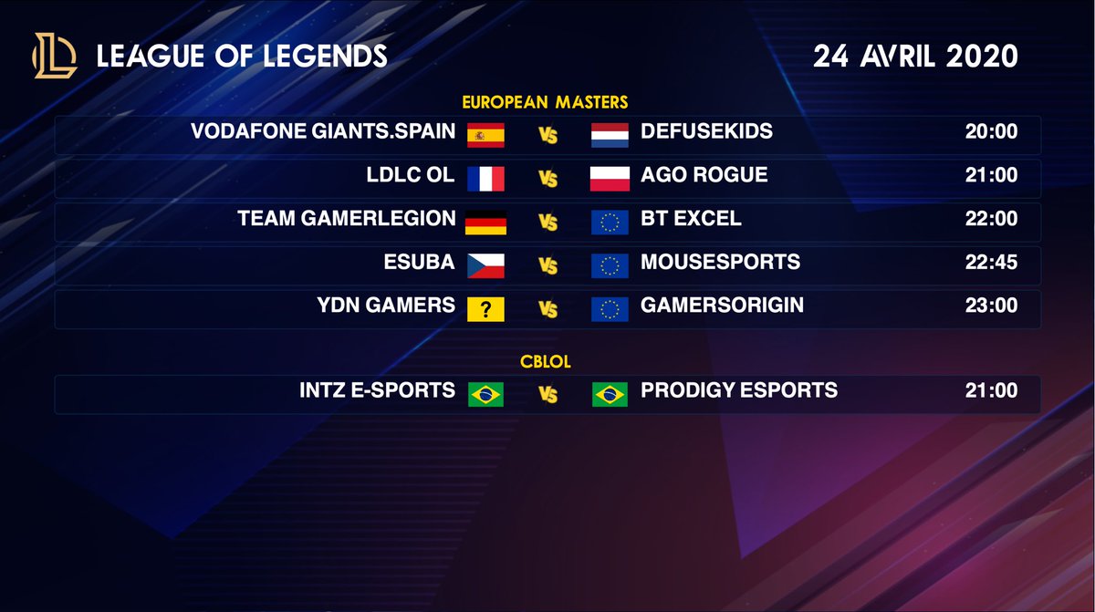 IMP_LOLegends's tweet photo. Programme League of Legends du 24 avril 2020 2/2👇 https://t.co/RSatduKBVk