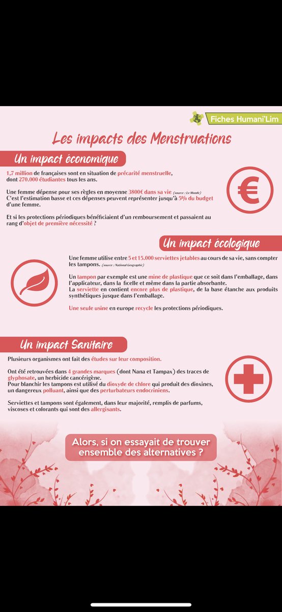 HumaniLim's tweet image. Les menstruations ne sont pas un sujet tabou. Découvrez les différentes alternatives et les impacts des menstruations. 🌍