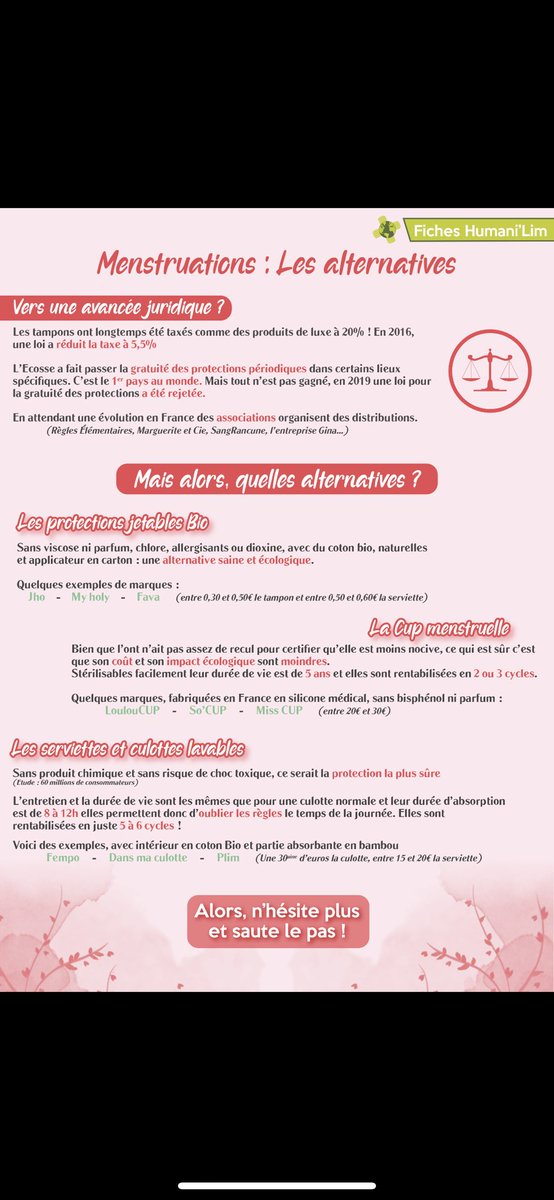 HumaniLim's tweet image. Les menstruations ne sont pas un sujet tabou. Découvrez les différentes alternatives et les impacts des menstruations. 🌍