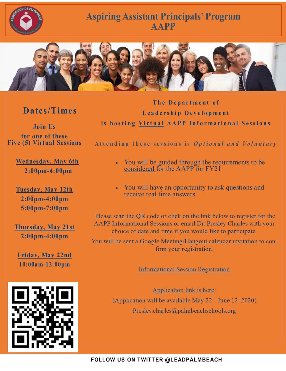 Dr. Presley Charles (@presleycharles) on Twitter photo The Office of <a href="/LeadPalmBeach/">LeadershipDevSDPBC</a> Is happy to announce we are hosting optional virtual informational sessions for our Aspiring Assistant Principal Program (AAPP). The flyer will provide you more information on registering for one of our sessions. #growyourown #leadership The Office of <a href="/LeadPalmBeach/">LeadershipDevSDPBC</a> Is happy to announce we are hosting optional virtual informational sessions for our Aspiring Assistant Principal Program (AAPP). The flyer will provide you more information on registering for one of our sessions. #growyourown #leadership