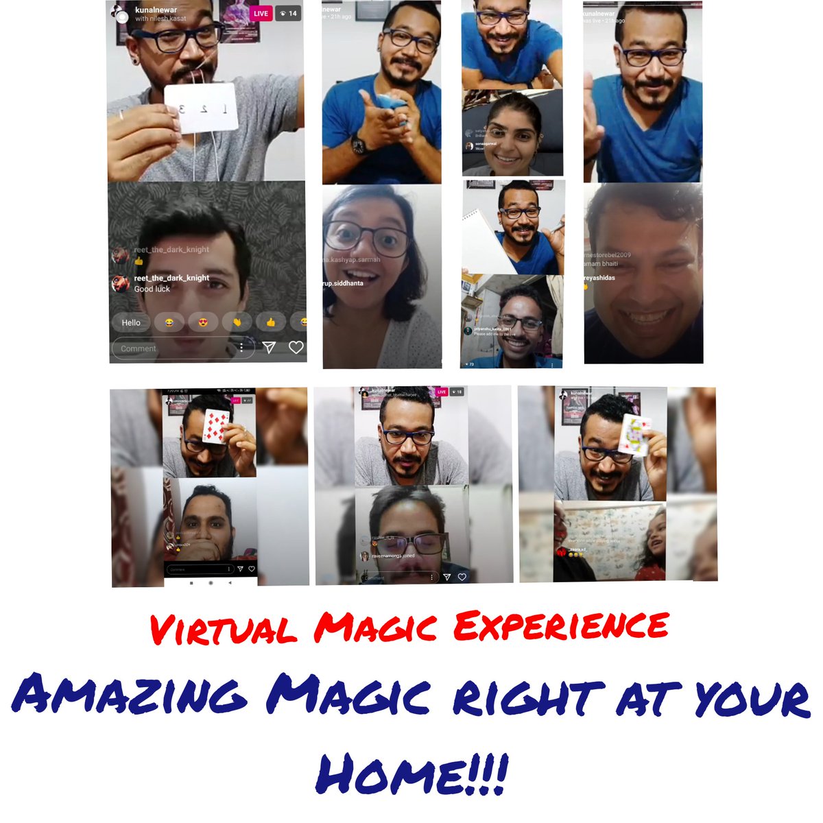 kunalnewarmagic's tweet photo. Some Amazing Moments from the Virtual Magic Experience! Book now to experience it
#virtualmagic #virtualevent #virtualevents #virtualentertainment #mindreading #mindreader #mentalist #mentalism #magician #livemagic #magictrick #illusionist #illusion #magic #magicshow  #quarantine https://t.co/MtrHJhkLfK