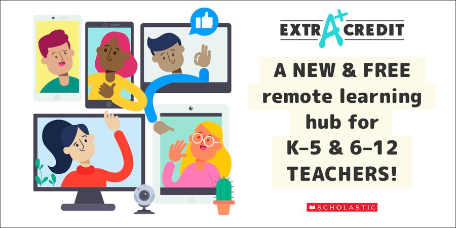 scholasticCDA's tweet photo. Are you looking for more at-home learning resources? Check out K-5 and 6-12 collections from Scholastic Extra Credit: https://t.co/xMbuu6pJwk https://t.co/lt2Jd4JhsE