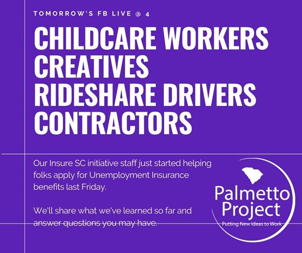 GetCoveredSC's tweet image. Join our Facebook Live NOW! Normally not eligible for Unemployment Insurance benefits? Self-employed, hair stylist, contractor, realtor, barber, musician, artist, temp/PRN staff, etc? Join @QuengaSD and @PalmettoProject on Facebook Live.  facebook.com/PalmettoProject