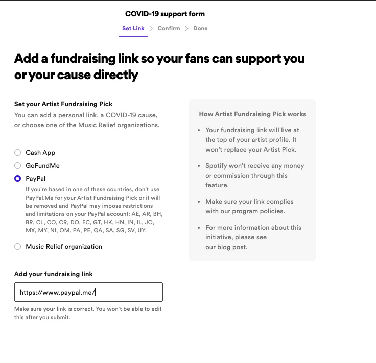 Position Music Hey There A Major Label Artist We Manage Wants To Set Music Forward Livenation Crewnation As Their Spotify Fundraising Link Do You Have A T Co U7pfajzqkc Link And Or Cash