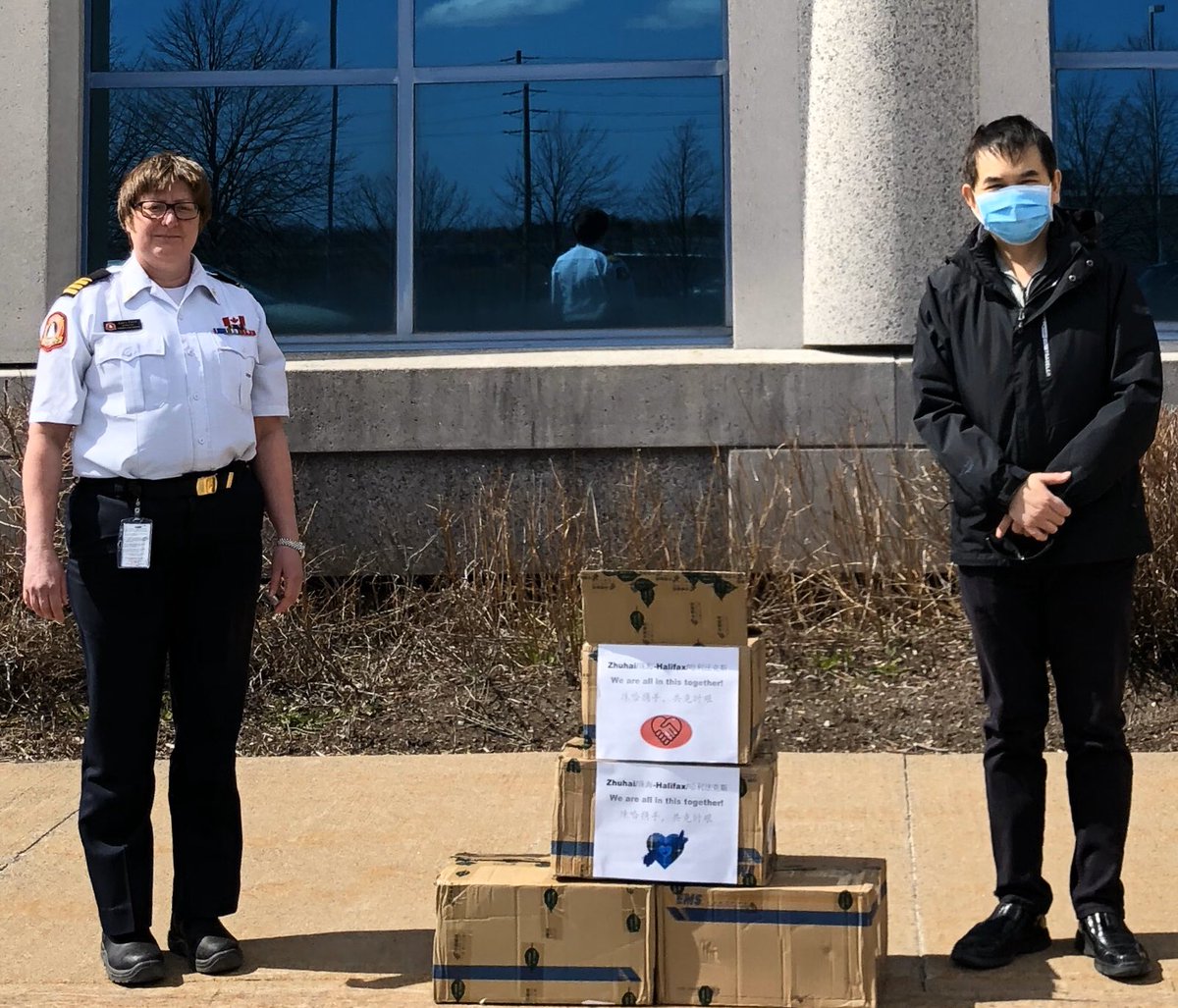 I have just delivered 2000 face masks to the EMO of HRM from Zhuhai, sister city in China, to support first responders &amp; frontline workers. Stay strong, Halifax! Stay strong, Nova Scotia!