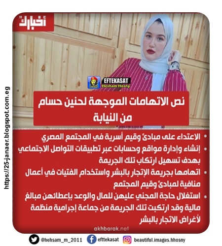 نص الاتهامات الموجهة لحنين حسام من النيابة