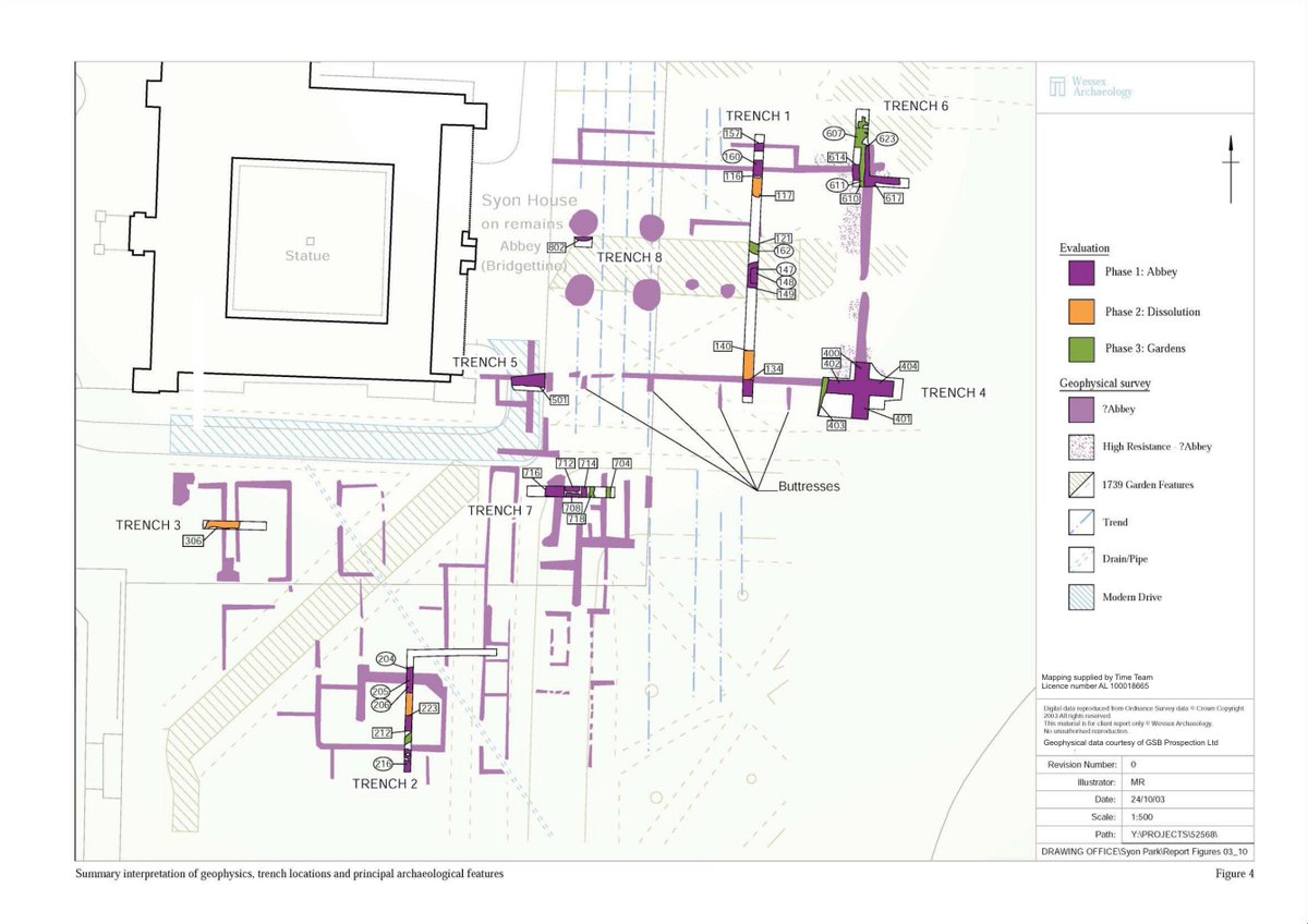 The Time Team excavation in 2003 instead established that the house lay on the site of the Abbey church, and the nuns' cloister to the south. Here is their excavation overlaid on top of the house, and also the undercroft vaults marked out.