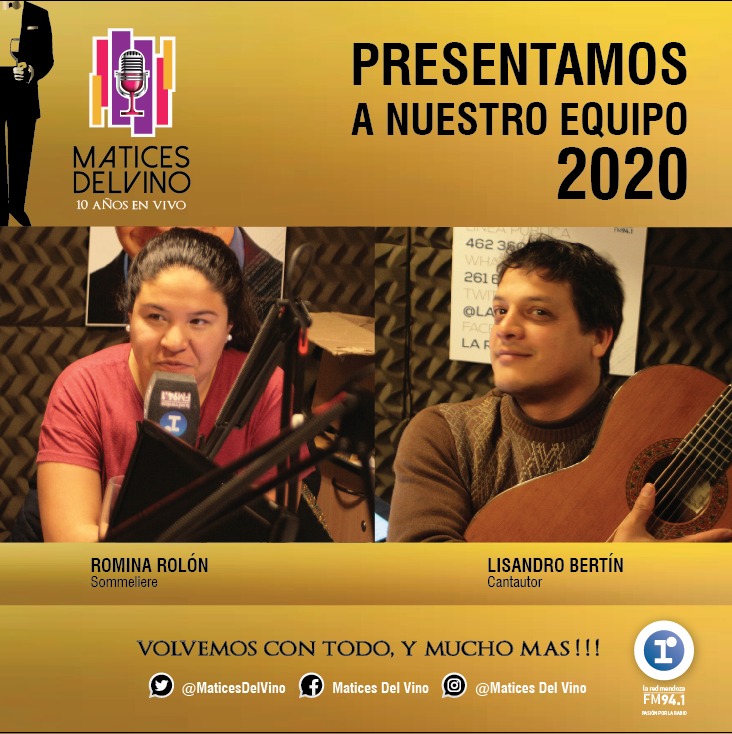 Matices Del Vino (@maticesdelvino) on Twitter photo Seguimos presentando a nuestro equipo que iniciará la transmisión de la temporada 2020 este 2 de Mayo, cumpliendo así 10 al aire.
<a href="/ROMISOMMELIER/">Romina Rolon</a> <a href="/SoyLisandro/">Soylisandro</a>
Nuestros Sponsors Cepajes accesorios #Enartis #Sucopack #Teqmak #SudamericanadeFiltrado Mejiadecasas #10AñosdeMatices Seguimos presentando a nuestro equipo que iniciará la transmisión de la temporada 2020 este 2 de Mayo, cumpliendo así 10 al aire.
<a href="/ROMISOMMELIER/">Romina Rolon</a> <a href="/SoyLisandro/">Soylisandro</a>
Nuestros Sponsors Cepajes accesorios #Enartis #Sucopack #Teqmak #SudamericanadeFiltrado Mejiadecasas #10AñosdeMatices