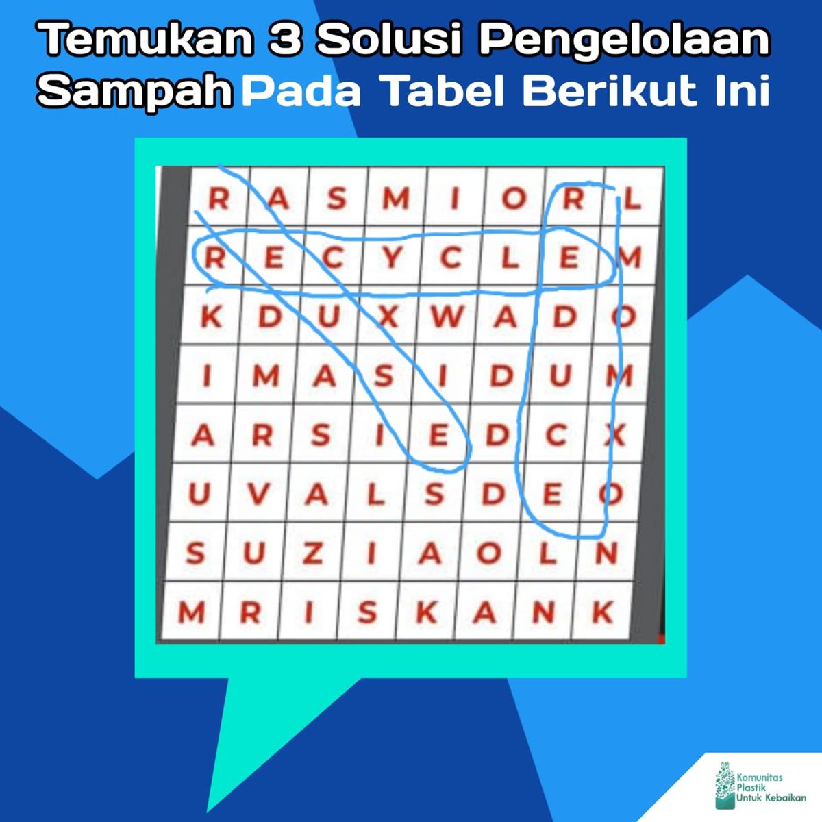 Hiemmalinii's tweet photo. @KPUK_Official 3 Solusi Pengelolaan Sampah:

1. RECYCLE 
2. REUSE
3. REDUCE 

#PlastikUntukKebaikan

Kuyyy ikutan...
@ismu_yuzar
@saa_Qna
@hidaa11 https://t.co/79naRZmmkP