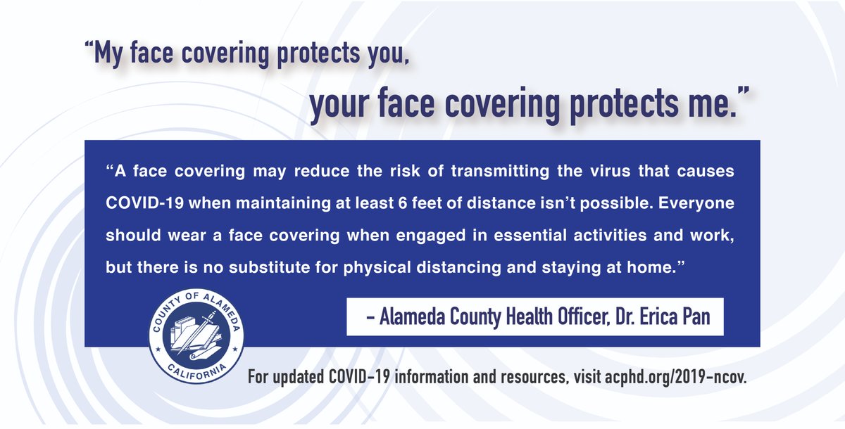 Alameda County EMS (@alcoems) on Twitter photo Alameda County has issued an Order for all members of the public to wear face coverings when around people outside of their household, effective April 17, 2020.
Press Release: bit.ly/2KaDrX0
Full Order: bit.ly/3crAygn
#BeatCOVID19
<a href="/AlamedaCounty/">Alameda County</a> Alameda County has issued an Order for all members of the public to wear face coverings when around people outside of their household, effective April 17, 2020.
Press Release: bit.ly/2KaDrX0
Full Order: bit.ly/3crAygn
#BeatCOVID19
<a href="/AlamedaCounty/">Alameda County</a>