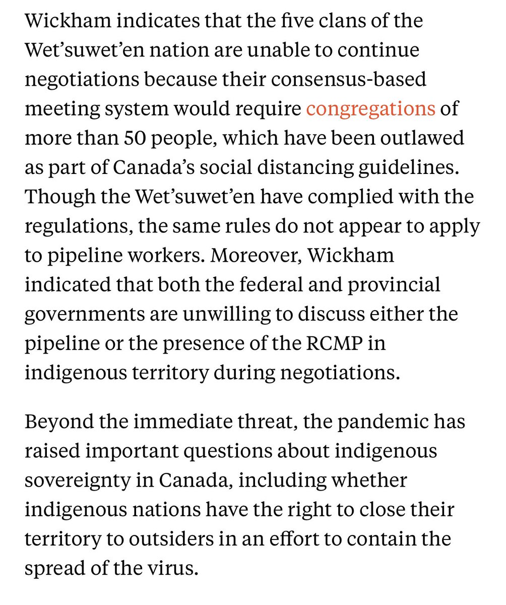 Not only is the pipeline being built against many of the Wet’suwet’en peoples wishes, but construction continues despite there being a global pandemic.It is being reported that there are little to no safety precautions being taken in regards to COVID-19.