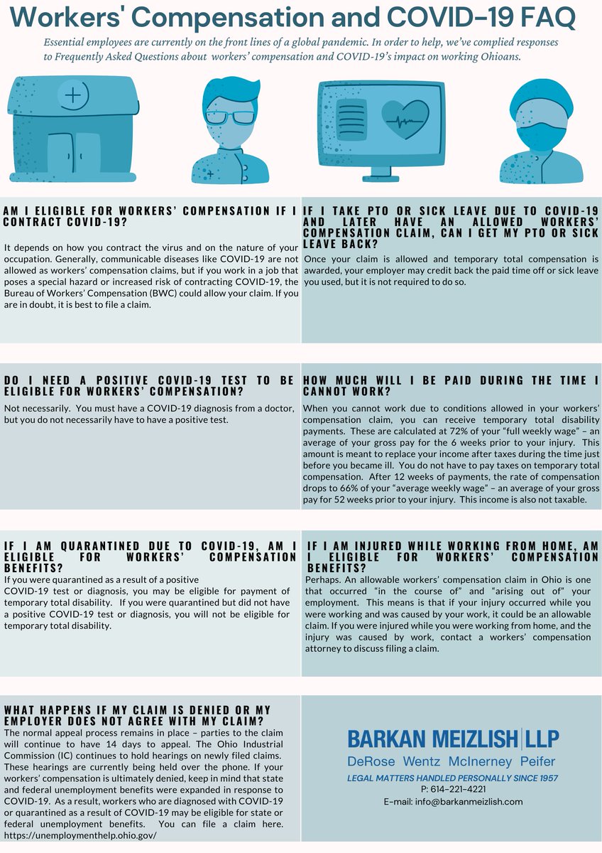 BarkanMeizlish's tweet photo. We have compiled a simple #FAQ infographic about Workers' Compensation during the #covid19 pandemic. We hope this information is helpful, and provides some guidance through these uncharted waters.

https://t.co/ebB7XCv3hJ

#workerscomp #ohio #covid19 #barkanmeizlishllp https://t.co/mXs7NGeFgE